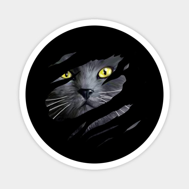 Grey Cat tearing through, Love Cats Magnet by logiamerch